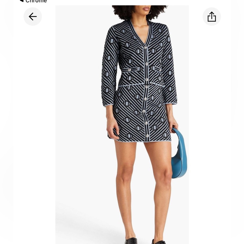 Maje Navy and White Patterned Knit Cardigan